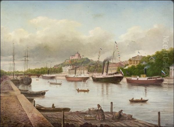 Laivoja Aurajoella - Skepp Vid Aura A Oil Painting by Johan Reinberg