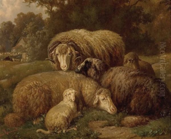 Schafe Auf Weide Oil Painting by Louis (Ludwig) Reinhardt