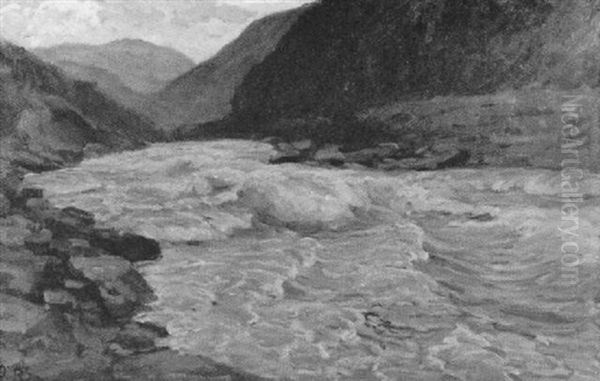 Reisender Gebirgsbach Nach Einem Gewitter Oil Painting by Otto Reiniger