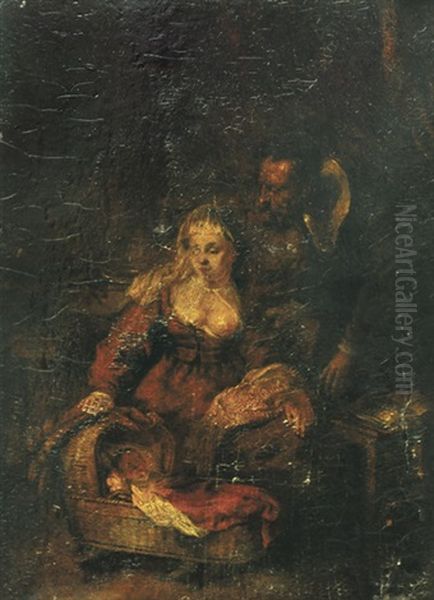 Maria Und Joseph An Der Wiege Des Jesusknaben Oil Painting by  Rembrandt van Rijn