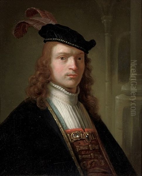 Portrait Of A Gentleman In A Black Robe And Plumed Cap Oil Painting by  Rembrandt van Rijn