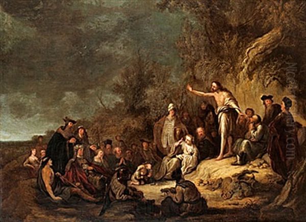 Johannes Doparen Predikar Oil Painting by  Rembrandt van Rijn