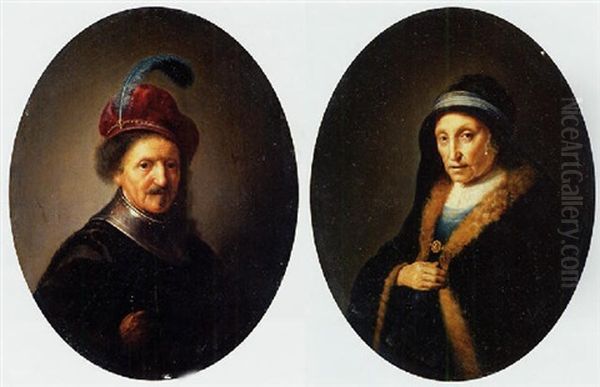 Portrait Of A Man In A Black Costume And A Plumed Cap (rembrandt's Father, Harmun Gerritsz. Van Rijn?) Oil Painting by  Rembrandt van Rijn