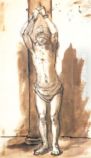 Christ At The Column Oil Painting by Harmenszoon van Rijn Rembrandt