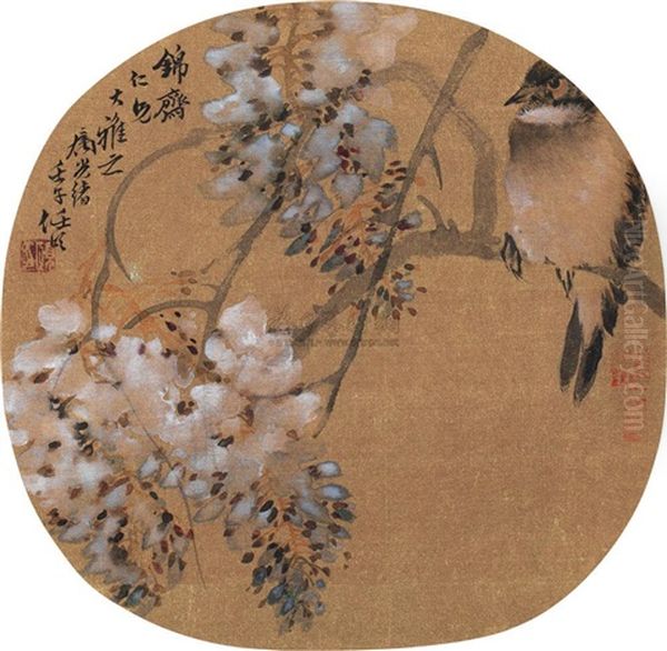 Flower And Bird Oil Painting by  Ren Bonian