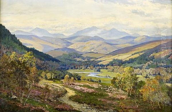 River Landscape (deeside?) Oil Painting by George Melvin Rennie