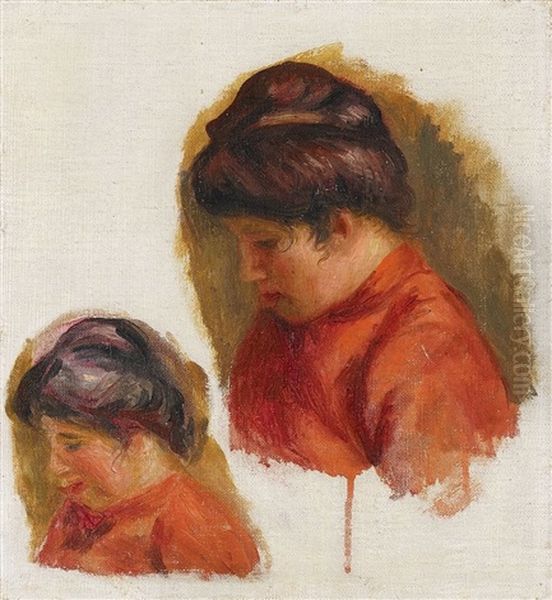 Blumenstrauss In Einer Metallvase Mit Blattdekor Oil Painting by Pierre Auguste Renoir