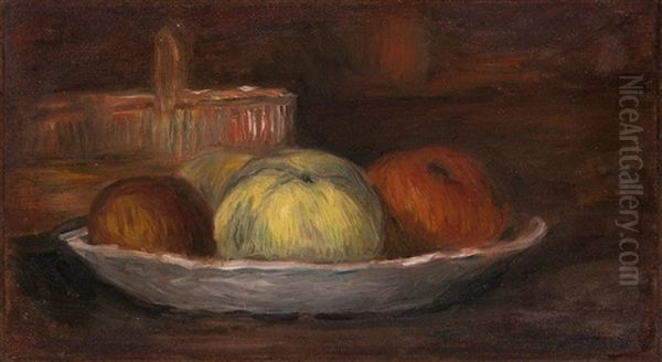 Blumenstrauss In Einer Metallvase Mit Blattdekor Oil Painting by Pierre Auguste Renoir