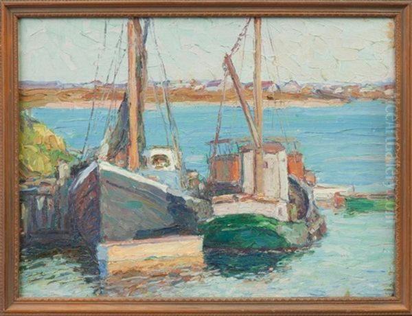 Fishing Boats At Dock Oil Painting by George A. Renouard