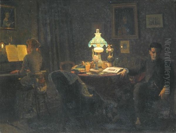 Soiree Mit Klavier Oil Painting by Albert Repholtz