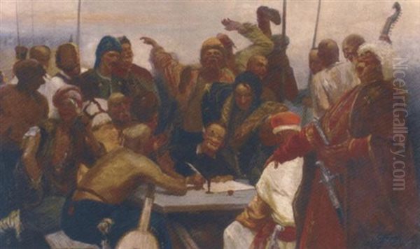 Cossacks Writing A Letter To The Turkish Sultan Oil Painting by Ilya Repin