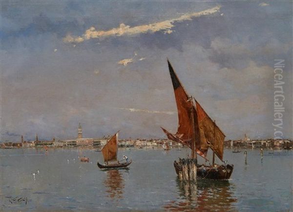 Venetian Lagoon Oil Painting by Antonio Maria de Reyna Manescau