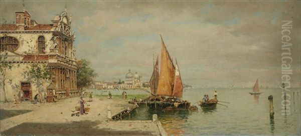A View Of La Giudecca, Venice Oil Painting by Antonio Maria de Reyna Manescau