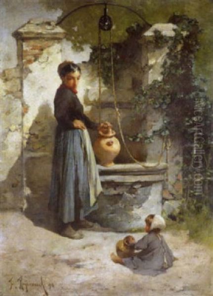 Jeune Fille Au Puits Oil Painting by Francois Maurice Reynaud