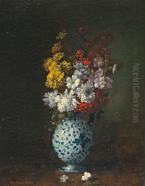 Flowers In A Vase Oil Painting by Germain Theodore Ribot