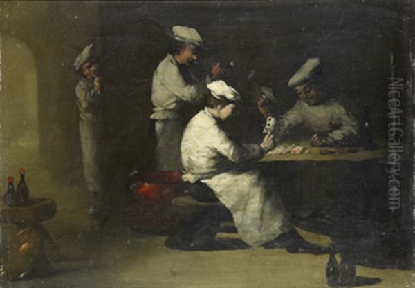 Kortspelande Kockar Oil Painting by Germain Theodure Clement Ribot