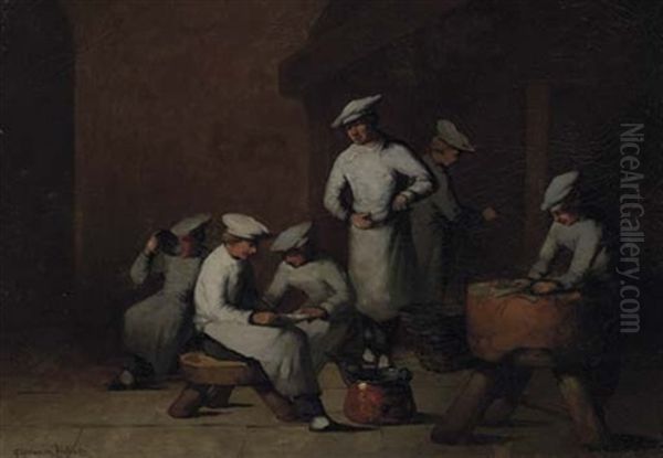 Les Cuisiniers Oil Painting by Germain Theodore Ribot