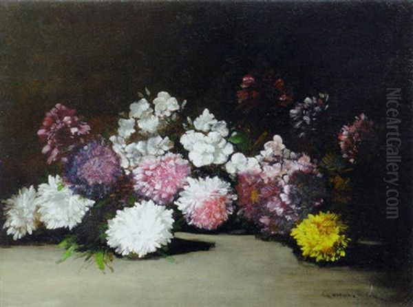 Chrysanthemums And Other Flowers Oil Painting by Germain Theodore Ribot