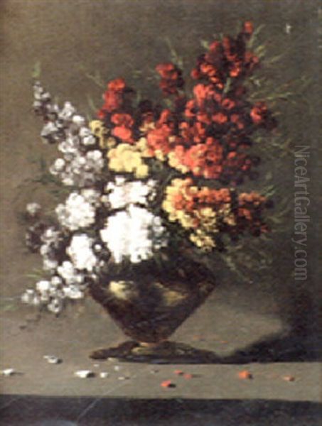 Vase De Fleurs Oil Painting by Germain Theodure Clement Ribot