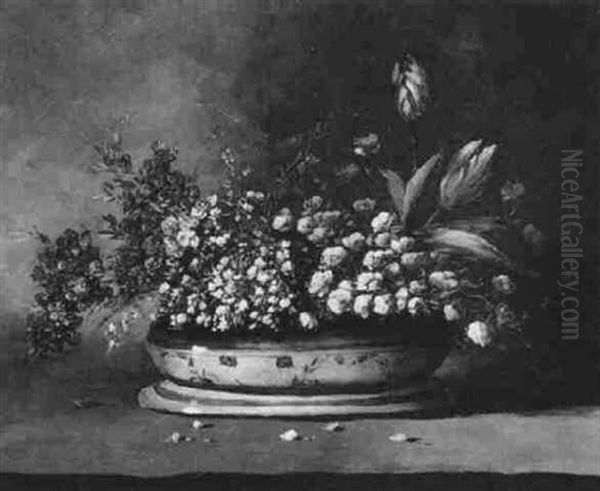 Pensees Et Giroflees Oil Painting by Germain Theodure Clement Ribot