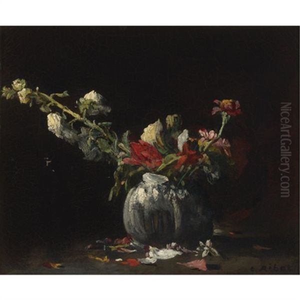 Still Life With Flowers Oil Painting by Theodule Ribot