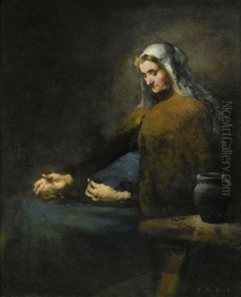 Les Economies Oil Painting by Theodule Ribot