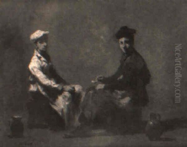 Deux Cuisiniers Assis Oil Painting by Theodule Ribot