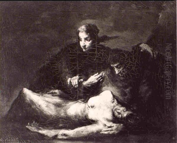 Mourning Women Oil Painting by Theodule Augustine Ribot