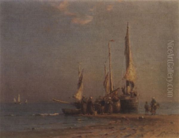Entladen Der Fischerboote Am Morgen Oil Painting by Georges Ricard-Cordingley