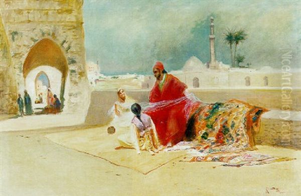 Le Marchand De Tapis Et Tissus Oil Painting by Oscar Ricciardi