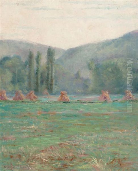French Landscape With Haystacks Oil Painting by Francis (Frank) Henry Richardson