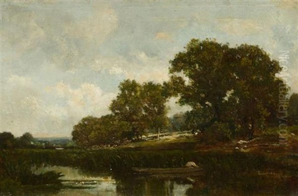 Baumgruppe Am Weiherufer Oil Painting by Leon Richet