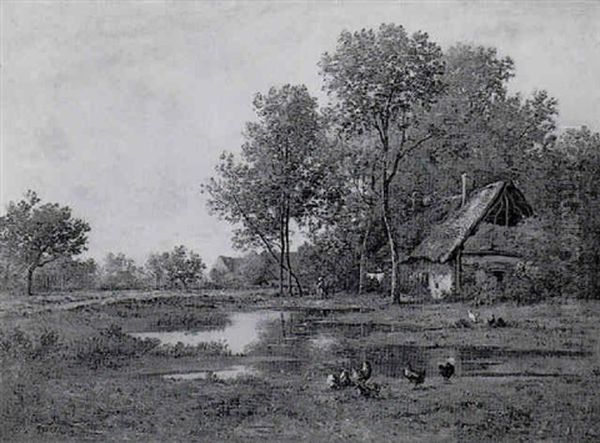 Bauernhaus Am Weiher Oil Painting by Leon Richet