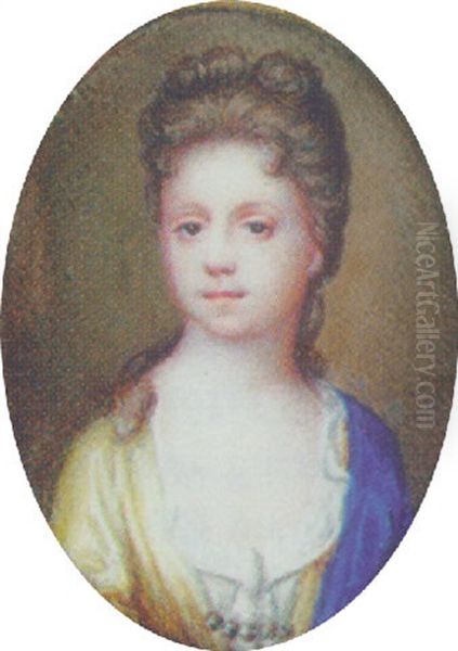 Elisabeth Onslow (nee Knight) Wearing A Blue Shawl Over Her Left Shoulder And A Decollete Yellow Dress Oil Painting by Christian Richter