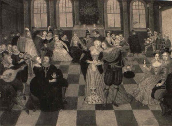 An Elegant Company Gathered In A Ballroom Oil Painting by Christian I Richter