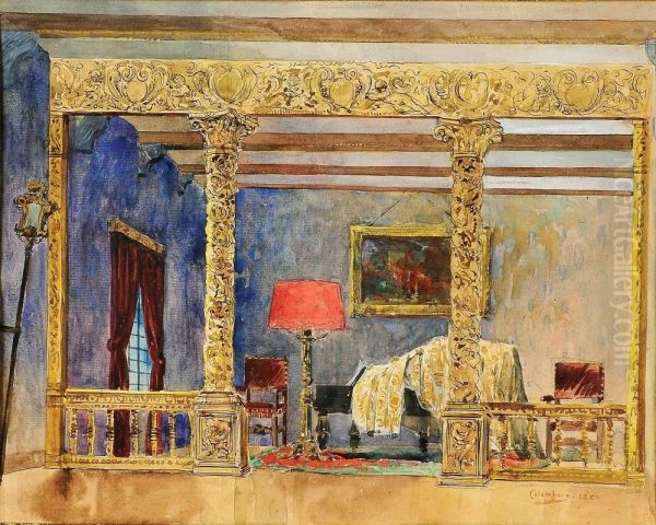Interior Oil Painting by Columbano Bordalo-Pinheiro
