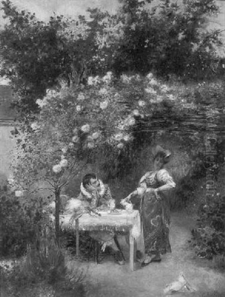 Under The Rose Arbor Oil Painting by Edouard Frederic Wilhelm Richter