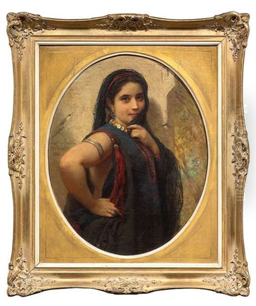 Junge Orientalin An Einer Mauer Oil Painting by Gustav Richter