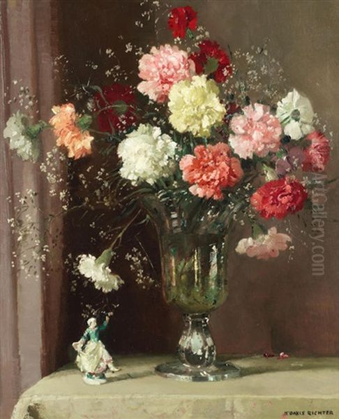 Still Life With Carnations Oil Painting by Herbert Davis Richter