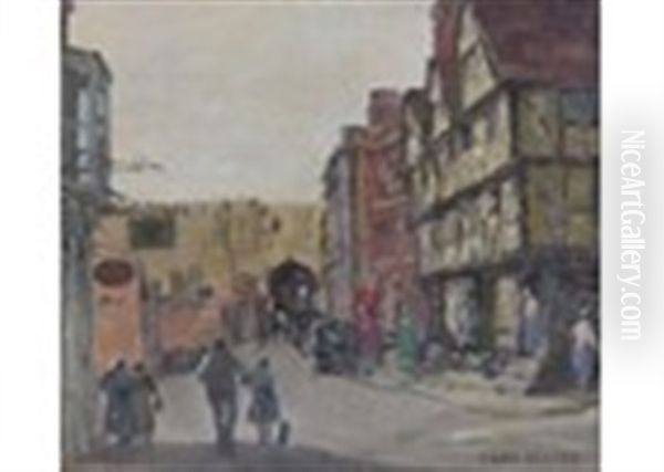 Figures In A Sunny Street Scene Oil Painting by Herbert Davis Richter