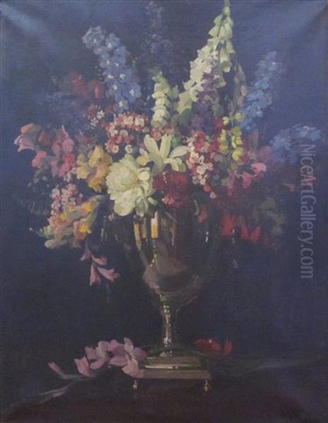 A Still Life Of Summer Flowers Oil Painting by Herbert Davis Richter