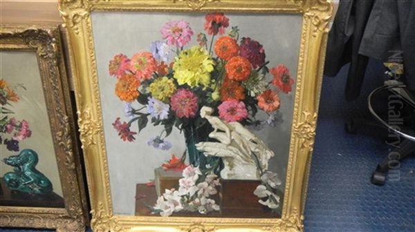 Diana And A Still Life Of Zinnias Oil Painting by Herbert Davis Richter