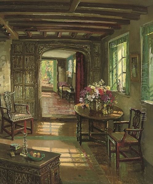 A Sunlit Interior Oil Painting by Herbert Davis Richter