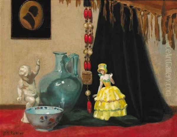 Still Life With Porcelain Figurines Oil Painting by Herbert Davis Richter
