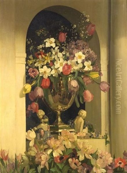 Still Life With Flowers Oil Painting by Herbert Davis Richter