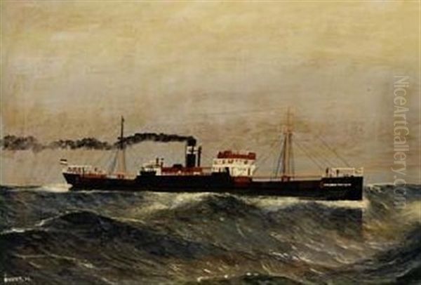 Deutscher Dampfer "jakobus Fritzen" Oil Painting by Herbert Davis Richter