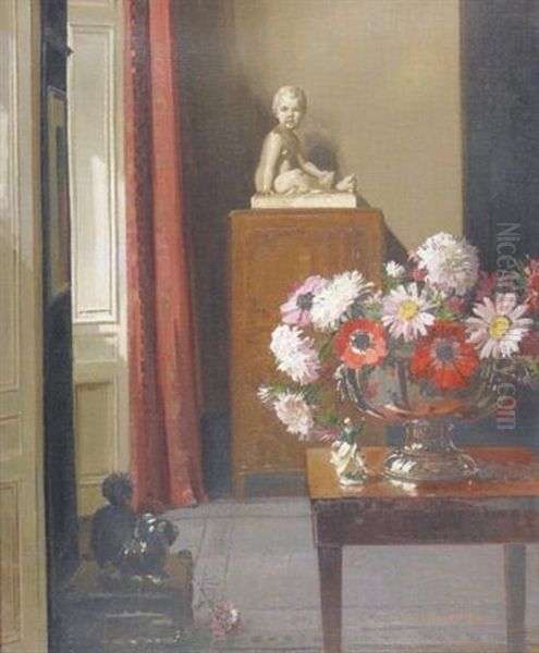 Room Interior With Still Life Oil Painting by Herbert Davis Richter