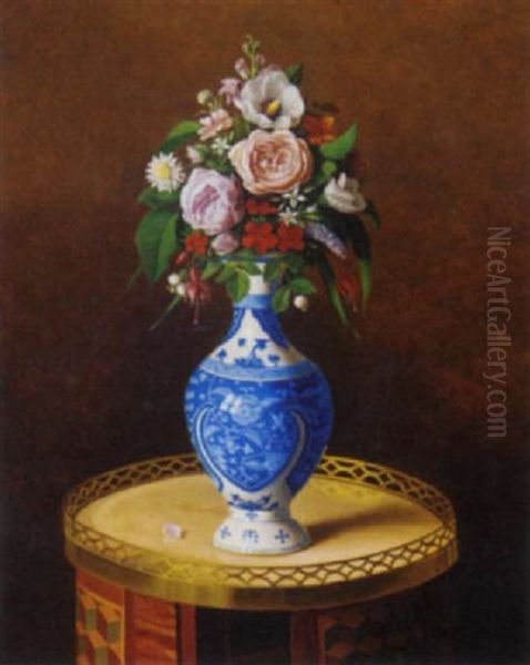 Summer Flowers In An Oriental Vase Oil Painting by Herbert Davis Richter