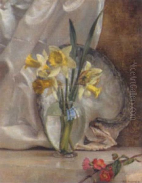 Still Life Of Daffodils Oil Painting by Herbert Davis Richter