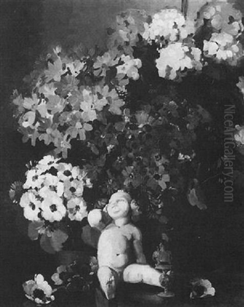 Still Life With Flowers And A Cherub Oil Painting by Herbert Davis Richter